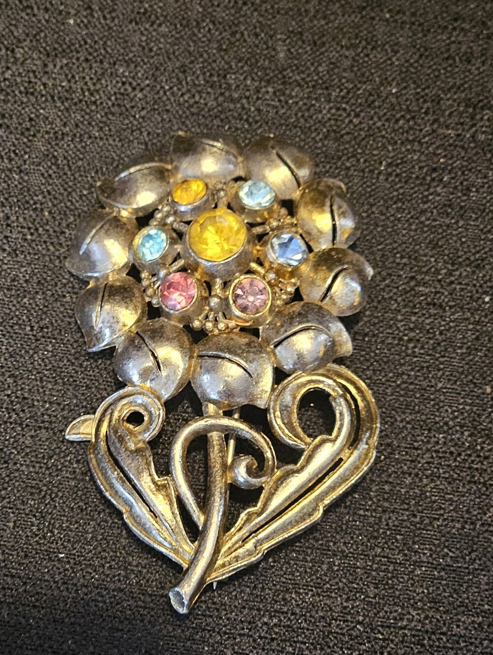 Vtg 1940s Little Nemo LN/25 Rhinestone Flower Bouquet Brooch Pin Pot Metal 2.75"